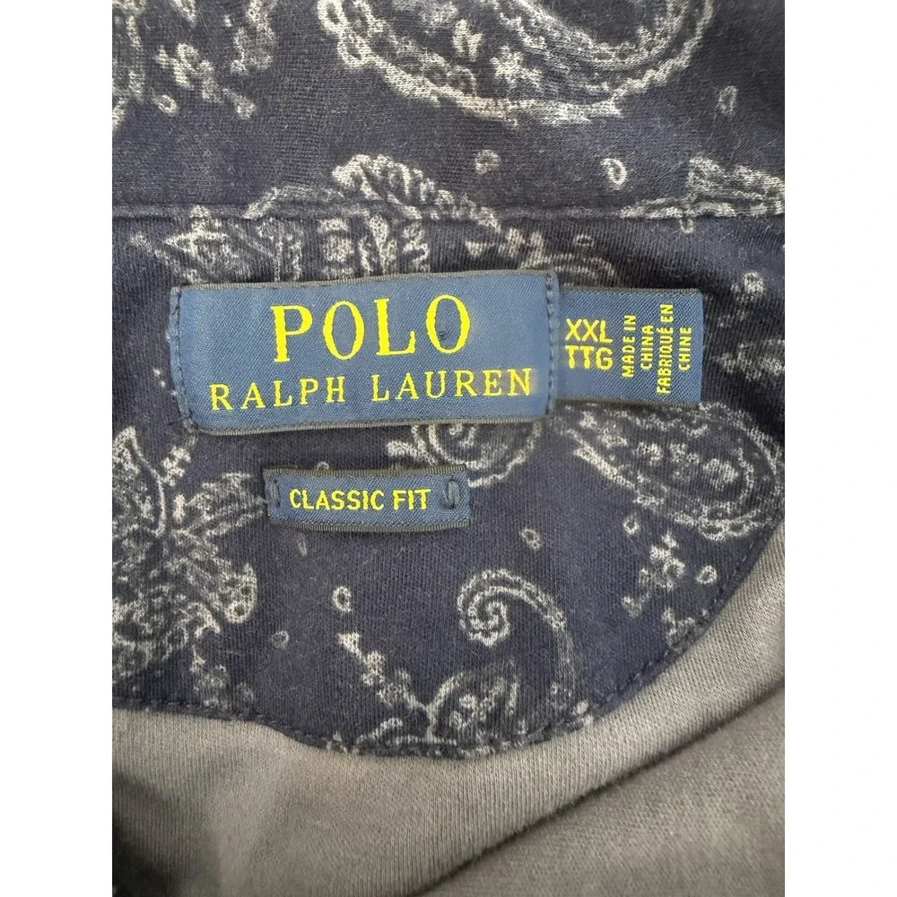 Polo Ralph Lauren Navy Paisley Print Cotton Short Sleeve Polo Shirt Mens XXL‎